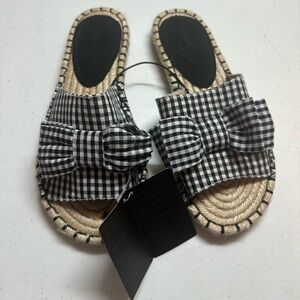 Forever 21 Black and White Checkered Bow Sandals